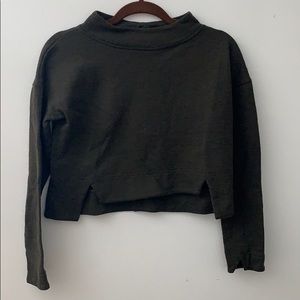nau cropped green fleece, high neck pullover